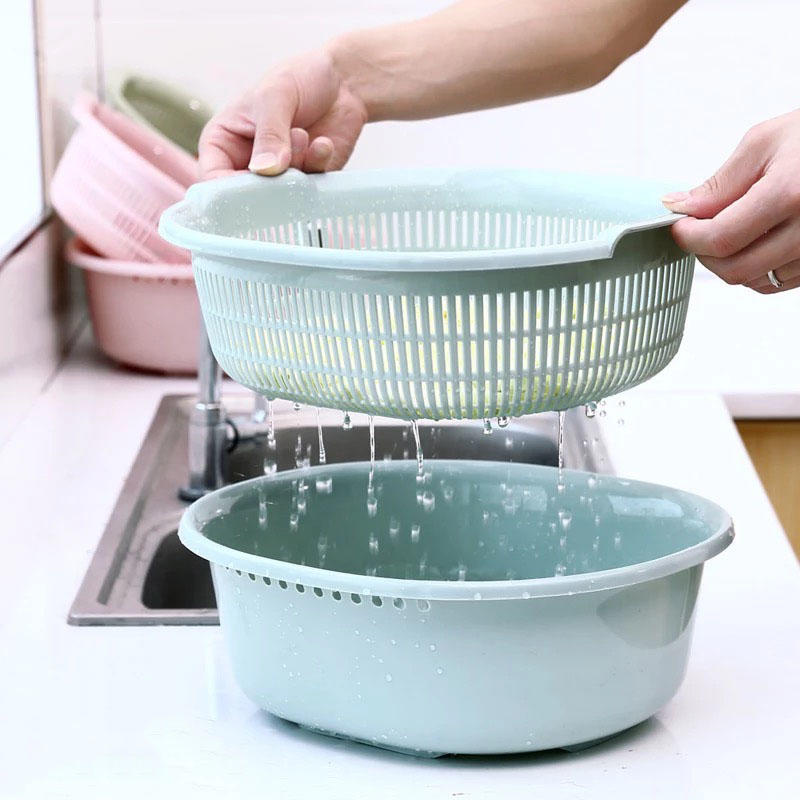 Double plastic washing and draining basket