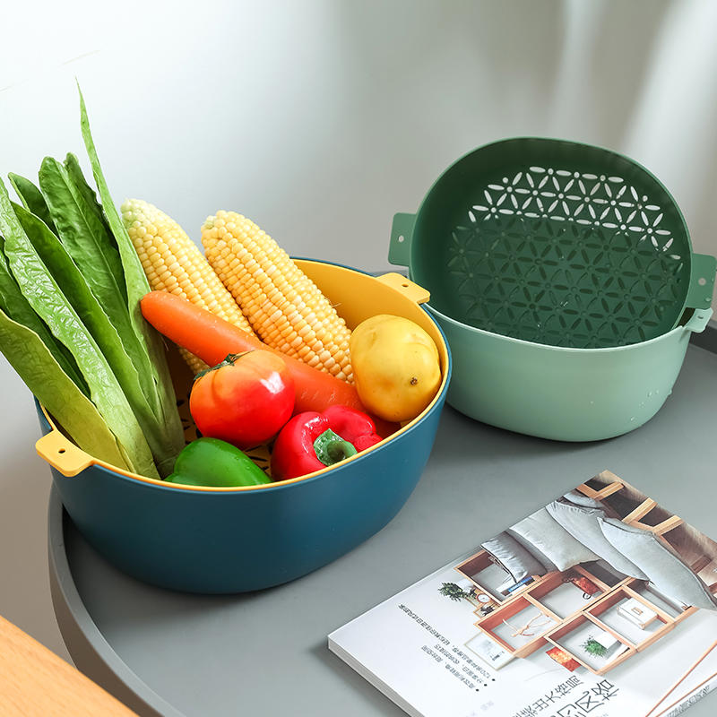 Double layer fruit and vegetable drain basket